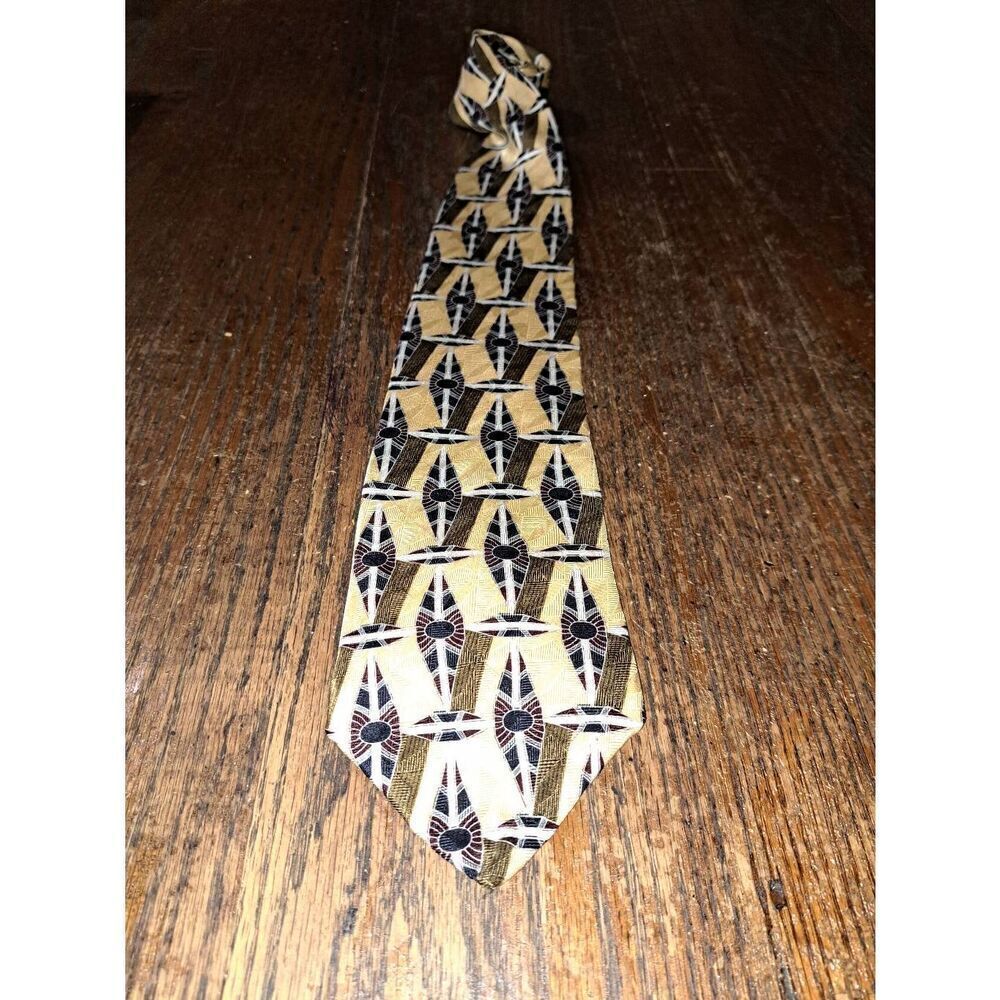 Parisian Signature Gold Yellow Burgandy White Brown Blue Silk Mens Neck Tie